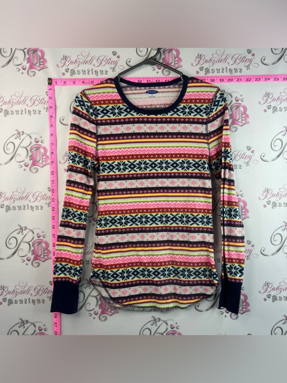 Old Navy long sleeve thermal waffle knit Multi-Color Fair Isle Long Sleeve Top